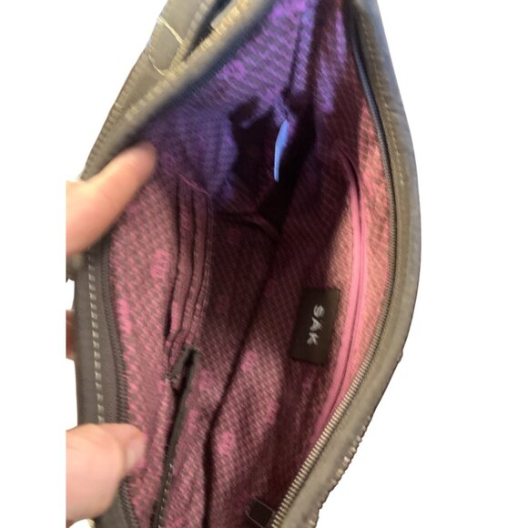 The Sak Crochet Woven Shoulder Hand Bag In Brown Tan With Leather Accents - Picture 9 of 9